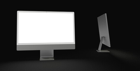 Realistic flat screen computer monitor 3de style mockup with blank screen isolated 3d