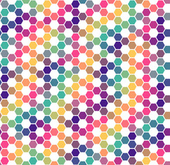Colored hexagons, psychedelic  - abstract geometric seamless pattern. Vector background for fabric, textile, wallpaper, posters, gift wrapping paper, napkins, tablecloths, pajamas. Print for kids
