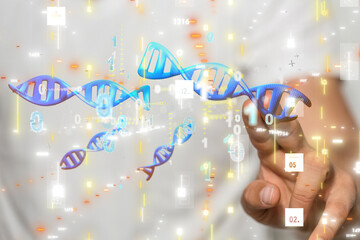 Doctor holding a 3d render DNA.
