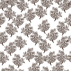Isolated seamless pattern with hand drawn purple random bush elements. White background. Floral print.