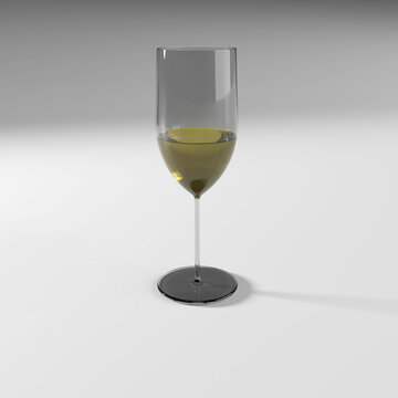 3D rendering of a glass goblet with white wine. Isolated alcoholic drink on a white background.
