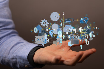 Cloud technology. Polygonal wireframe art looks like constellation