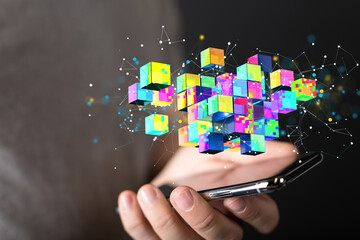 Cloud technology. Polygonal wireframe art looks like constellation