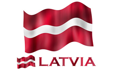 Latvian flag illustration with Latvia text and white space