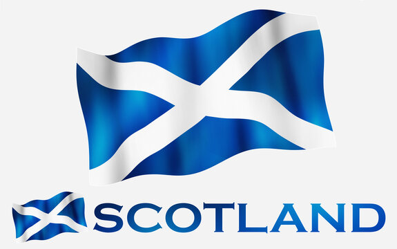 Scottish flag illustration with Scotland text and white space