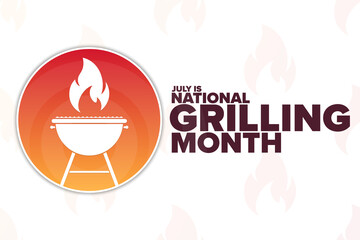 July is National Grilling Month. Holiday concept. Template for background, banner, card, poster with text inscription. Vector EPS10 illustration.