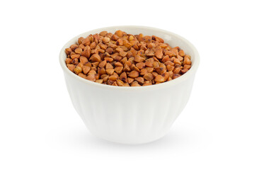 Buckwheat porridge in a white plate. Food.