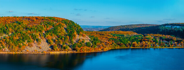 Autumn colors at Devils Lake State Park ,View from the Tumbled Rocks Trail in Wisconsin, Midwest USA.
