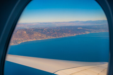 Aerial view from window of airplane in California, U.S.A.