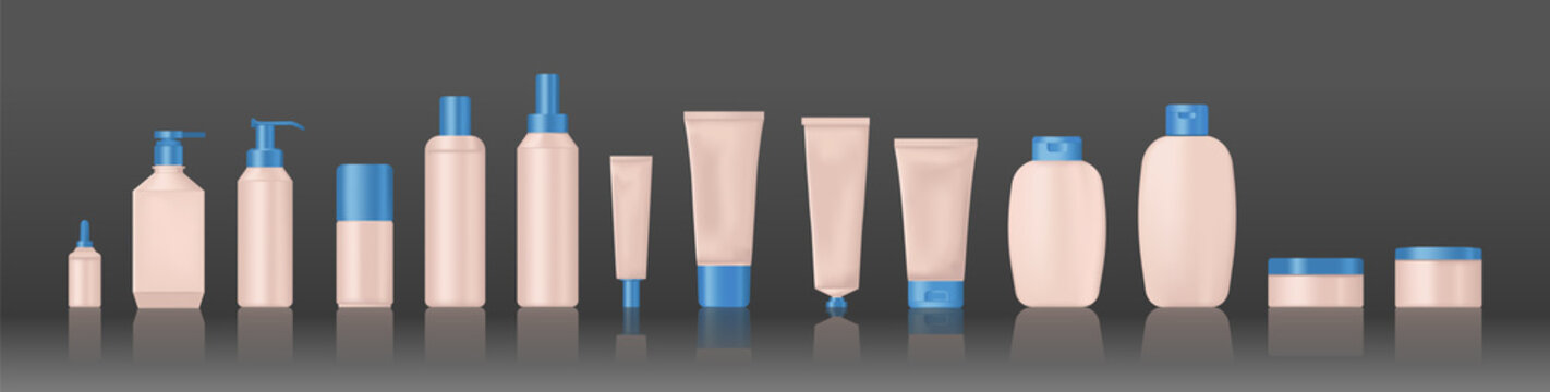 Realistic Set of Cosmetic, Shampoo, Toothpaste and Cream Tubes. Vector Illustration and Mockup