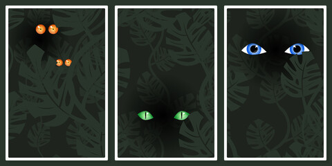 the eyes of different creatures in the night - wall art vector set, for wall art, poster, wallpaper, print
