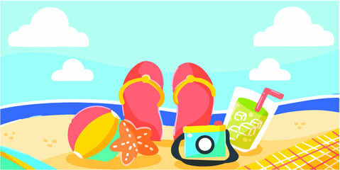 Colorful Summer Vacation Banner Doodle Illustration