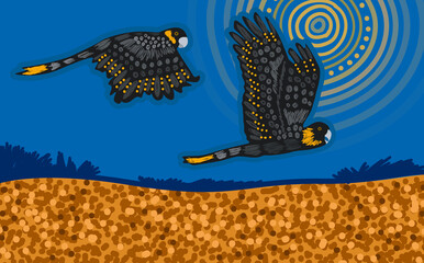 Yellow tail black cockatoo aboriginal art © rashmisingh