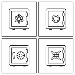 Four Bank safe liner icon. linear style closed safe isolated. Security single isolated modern line design icon safe vault. Bank line icon outline four sign linear style pictogram. Editable stroke