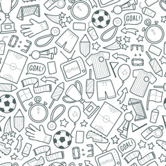 seamless soccer or football seamless pattern with hand drawn doodles for backgrounds, wrapping paper, prints, scrapbook, digital papers, etc. EPS 10