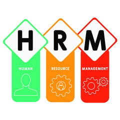 HRM - Human Resource Management  acronym. business concept background.  vector illustration concept with keywords and icons. lettering illustration with icons for web banner, flyer, landing pag