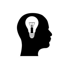 Idea icon, light bulb logo isolated on white background
