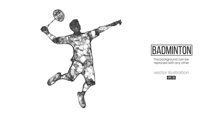 Fototapeta na wymiar Abstract silhouette of a wireframe badminton player from particles on the background. Convenient organization of eps file. Vector illustartion. Thanks for watching
