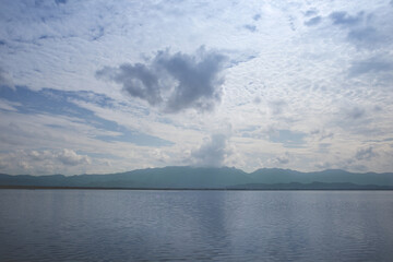 The beautiful nature. Landscape of rivers, mountains and sky during rainy season. Concept of tranquility, environment.