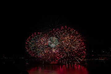 Colorful Fireworks in the night sky. Quebec, Canada.