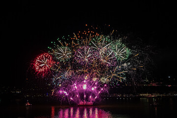 Colorful Fireworks in the night sky. Quebec, Canada.