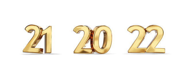 21 and 20 and 22 golden bold letters symbol 3d-illustration