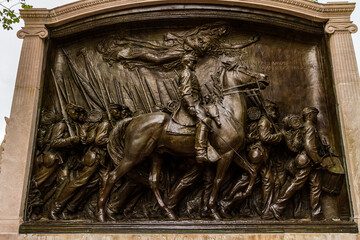 Close up of the Robert Gould Shaw Memorial in Boston