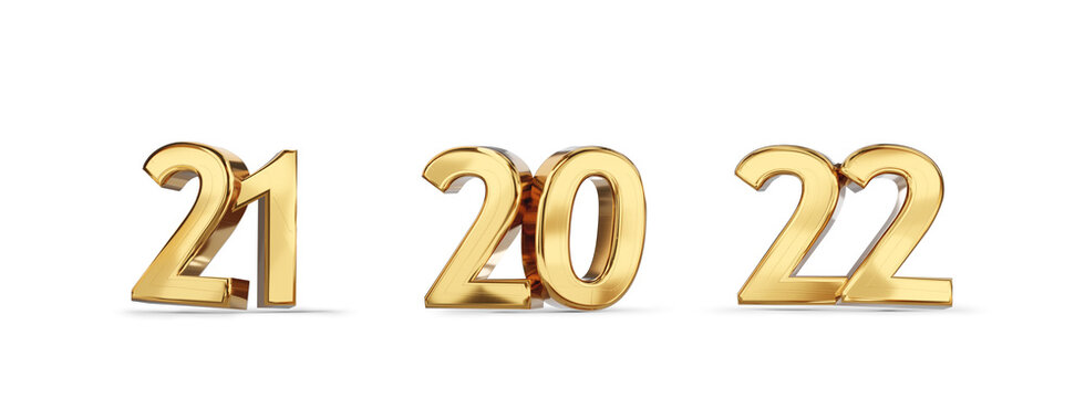 21 and 20 and 22 golden bold letters symbol 3d-illustration