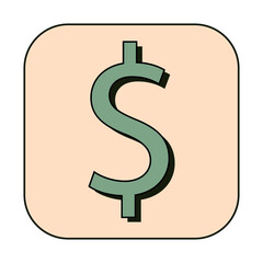 Colored dollar icon, cash. Retro style, flat, vector, isolated.
