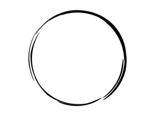 Grunge circle made of black paint using art brush.Grunge  thin circle isolated on the white background.