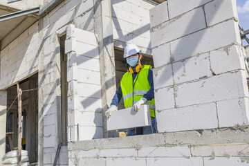 House construction  building site with lightweight bricks.