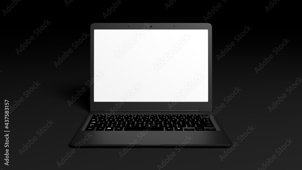 Wall mural mockup of a laptop on a black background. ideal for presenting a web design or program