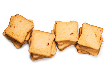 Delicious bread slices isolated on a white background.