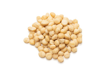 Macadamia nuts isolated on white background.