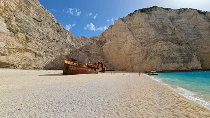 Fotobehang Navagio Beach, Zakynthos, Griekenland navagio shipwreck beach in zakynthos greece close up