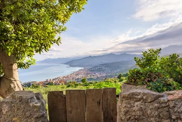 Fototapeten Borgio Verezzi, Italy. May 22th, 2021. Enchanting panoramic view from a country lane of Verezzi on the sea of Borgio Verezzi. © Alessandro