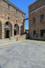 Naklejka premium Savona, Italy. May 20th, 2021. Detail of the parade ground of the Citadel of the Priamar Fortress.