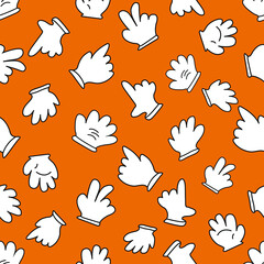 seamless abstract background with the image of cartoon hands on a yellow background for prints on fabrics of children's clothing and packaging, as well as for decorating children's interiors