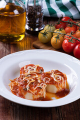 .Rondelli, a traditional pasta dish from Italian cuisine. With tomato sauce and parmesan cheese