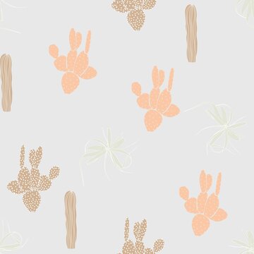 Cute floral pattern of abstract cacti. Seamless texture. Colored cute cacti. Light background. Elegant pattern for fashionable prints. © Виктор Фесюк