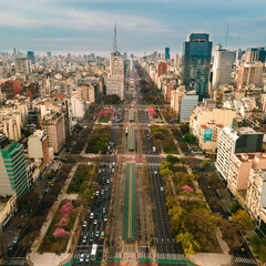 aerial landscape of "9 de Julio" avenue in the city of Buenos Aires 