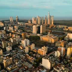 Aerial view of the city of Buenos Aires and the river, in the modern neighborhood of Puerto Madero
