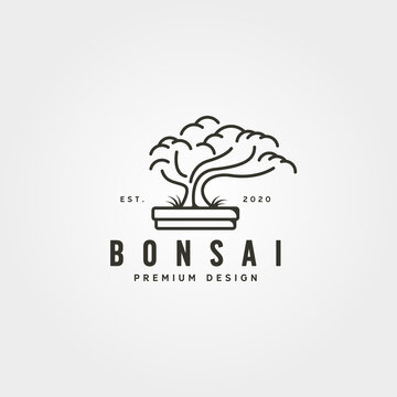 vector of bonsai tree logo line art symbol illustration design
