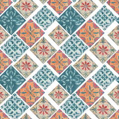 Tile ceramic watercolor illustration hand drawn patern seamless. Print textile realistic style oriental pattern azulejo portugal