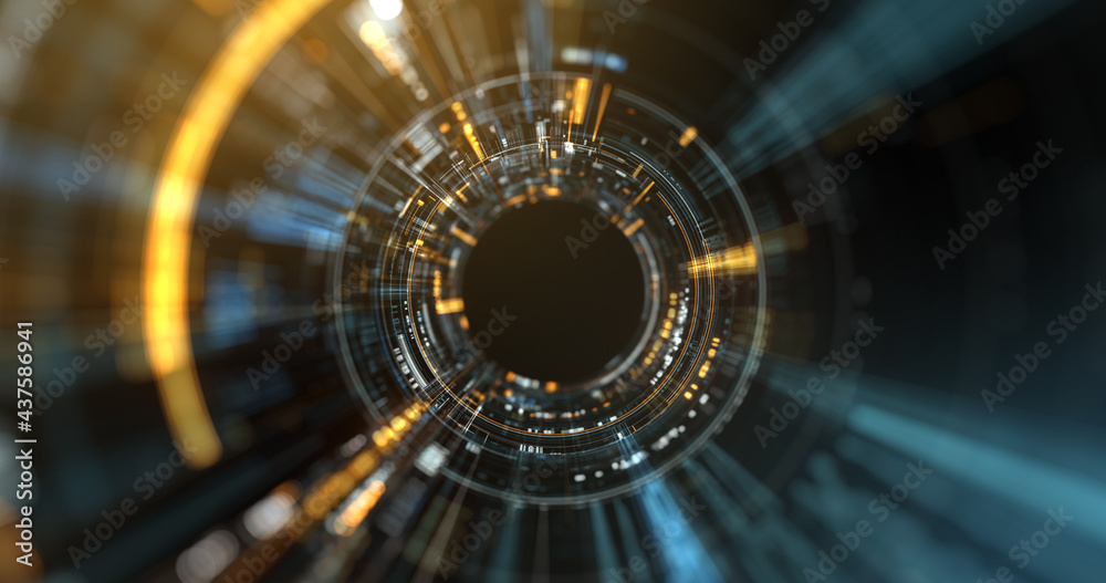 Poster circular abstract iris, high tech background. digital data flow. dynamic wave, circle, searching pro
