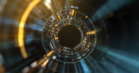 Obraz premium Circular abstract iris, high tech background. digital data flow. Dynamic wave, circle, searching process. technology background. 3D rendering