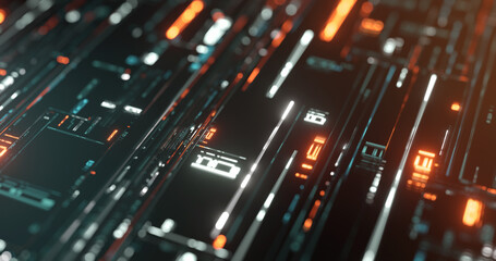 Obraz premium Abstract Big data visualization, transfer, code, digital technology. data flow. 3D rendering