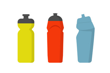 Set of sport water bottles. Illustration of container water for sport and fitness.