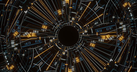 Blockchain bitcoin mining background concept.  Circular abstract iris, high tech background.