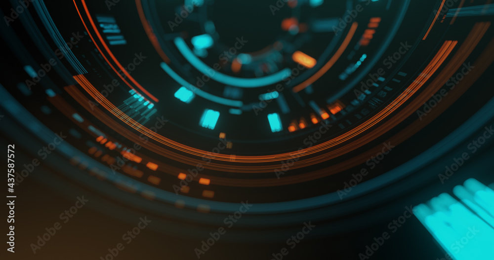 Poster hi-tech abstract futuristic concept. circle elements with dots and lines on black background. 3d ren